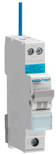 HAGER 1P 6kA RCBO B Curve -20A, 30mA Type A