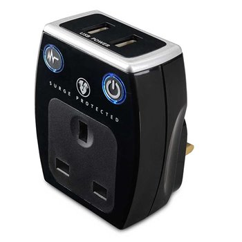 Surge Adaptor 13A 1 Gang With USB Black