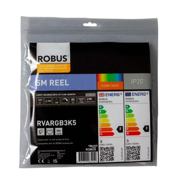 Robus Vegas Express 14W/m 12V LED Striplight RGB+White 3000K IP20 5m