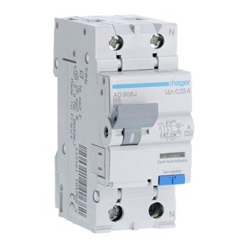 Hager 2 Pole 6kA B-6A 30mA A Class RCBO AD906J