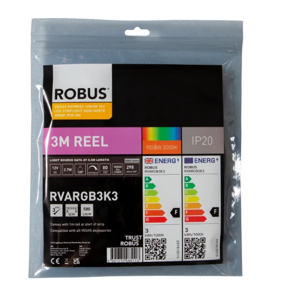Robus Vegas Express 14W/m 12V LED Striplight RGB+White 3000K IP20 3m