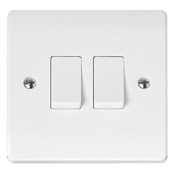 Click Curva 2 Gang 2 Way 10A Switch White CCA012