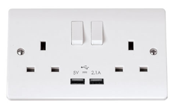 CLICK CURVA 13A 2 GANG SP SOCKET, 2 USB OUTLETS