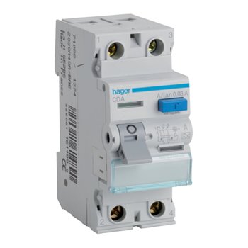 Hager 2 Pole 40 Amp 30mA A Class RCD/RCCB CDA240U