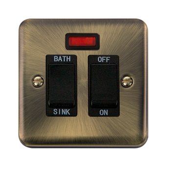 Click 20A 2P Sink/Bath Antique Brass Plate Switch Neon DPAB024BK