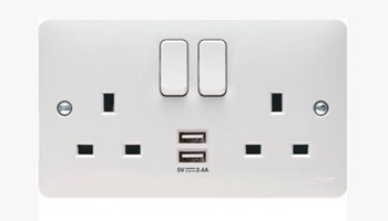 Hager 2G Switched Socket C/W USB Ports White