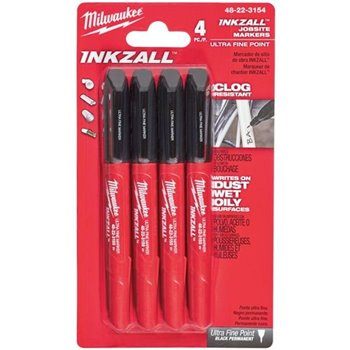 Milwaukee 48223104 Inkzall Point Marker, Fine, Black, 4-Pack
