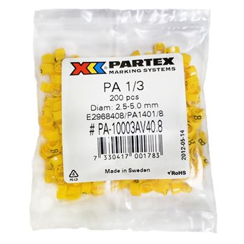 Partex Pack of 200 Cable Markers 8 PA13BYMP8