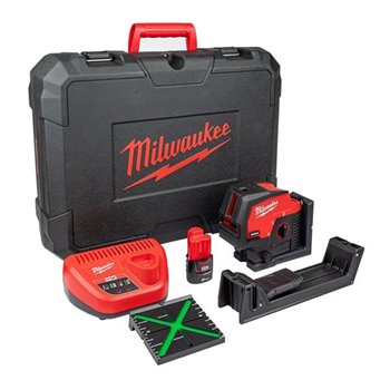 Milwaukee M12CLLP-301C Green Cross Line Laser C/W Plumb Points & M12B3 Battery