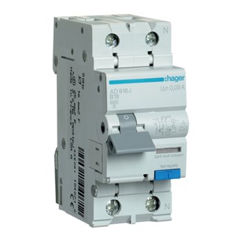 Hager 2 Pole 6kA B-16A 30mA A Class RCBO AD916J