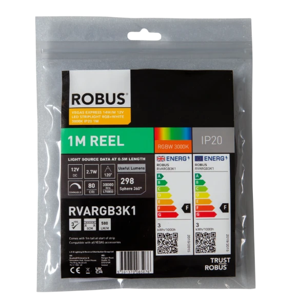 Robus Vegas Express 14W/m 12V LED Striplight RGB+White 3000K IP20 1m