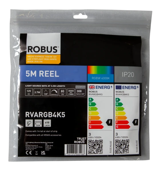 Robus Vegas Express 14W/m 12V LED Striplight RGB+White 4000K IP20 5m