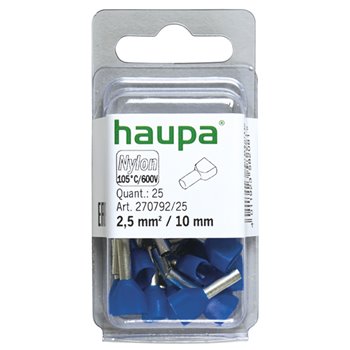 Haupa Bootlace Ferrule  2.5x10mm Twin 25 Pack Blue