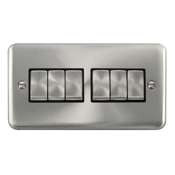 Click Deco Plus Satin Chrome 6 Gang 2 Way Plate Switch DPSC416BK