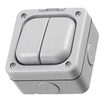 MK Waterproof Switch 2 Gang 1 Way 10A IP66 Grey 56402