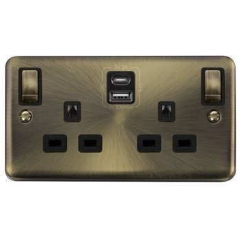 Click Deco 2 Gang 13A SW SKT A & C USB Antique Brass Black