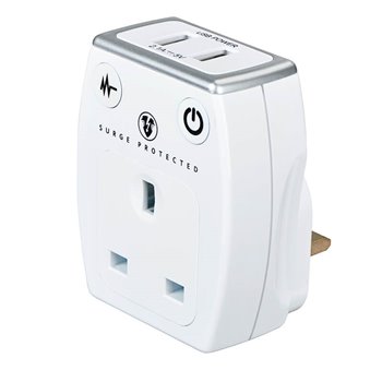 Surge Adaptor 13A 1 Gang With USB White