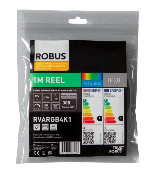 Robus Vegas Express 14W/m 12V LED Striplight RGB+White 4000K IP20 1m