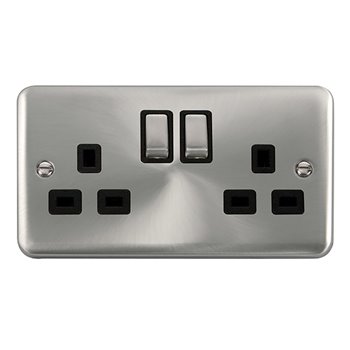 Click Deco Plus 13A 2 Gang Satin Chrome Switched Socket DPSC536BK