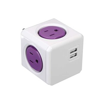 PowerCube ReWirable Travel Plugs C/W 4 Power Outlest & 2x USB Ports (Purple,UK) 1850/UKRU4P