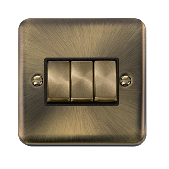 Click Deco Plus 10AX 3 Gang Antique Brass Plate Switch DPAB413BK