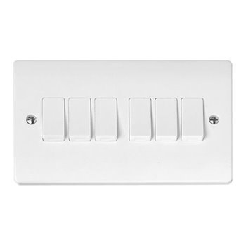 Click Curva 6 Gang 2 Way 10A Switch White CCA105