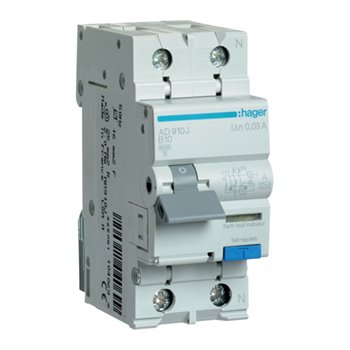 Hager 2 Pole 6kA B-10A 30mA A Class RCBO AD910J