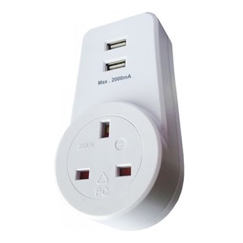 Selectric USB Plug-In Adaptor With 2 USB Charging Outlets 2000mA LG8191-USB2